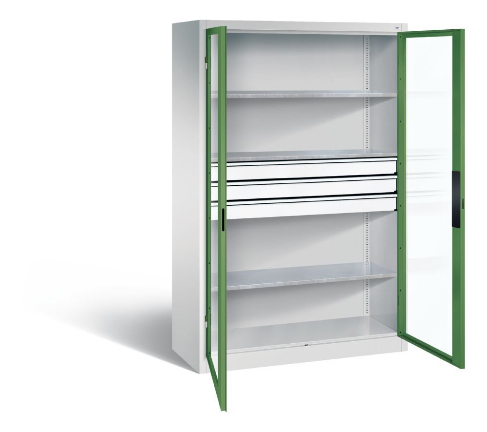 C+P Werkstattschrank mit Fenster und Schubladen H 1950 mm lichtgrau resedagrün Produktbild C+P Werkstattschrank mit Fenster und Schubladen H 1950 mm lichtgrau resedagrün bild 2