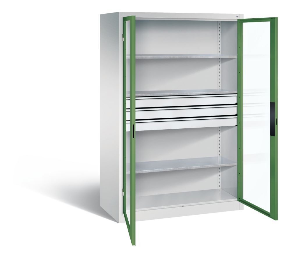 C+P Werkstattschrank mit Fenster und Schubladen H 1950 mm lichtgrau resedagrün Produktbild C+P Werkstattschrank mit Fenster und Schubladen H 1950 mm lichtgrau resedagrün bild 2
