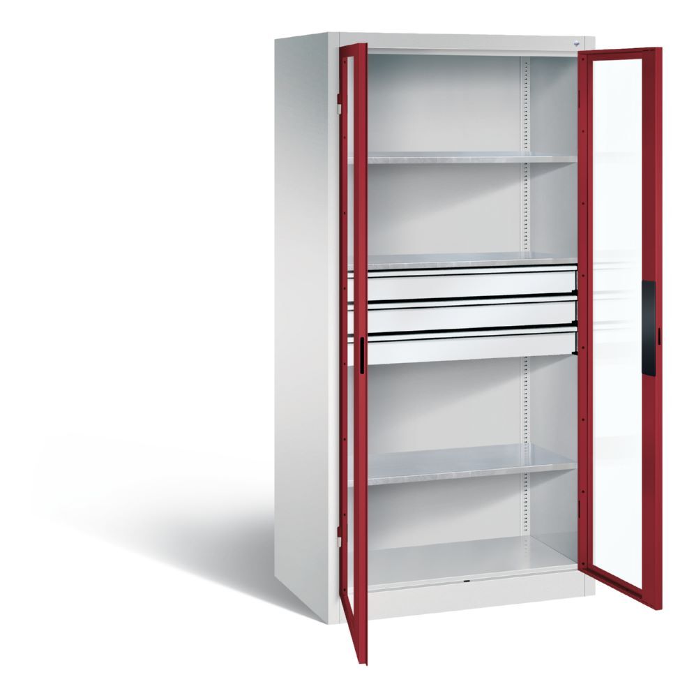 C+P Werkstattschrank mit Fenster und Schubladen H 1950 mm lichtgrau rubinrot Produktbild C+P Werkstattschrank mit Fenster und Schubladen H 1950 mm lichtgrau rubinrot bild 2