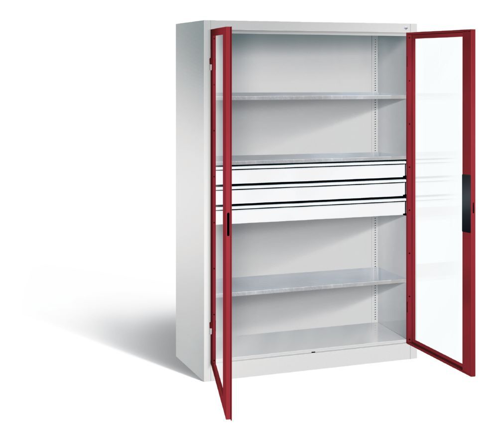 C+P Werkstattschrank mit Fenster und Schubladen H 1950 mm lichtgrau rubinrot Produktbild C+P Werkstattschrank mit Fenster und Schubladen H 1950 mm lichtgrau rubinrot bild 2