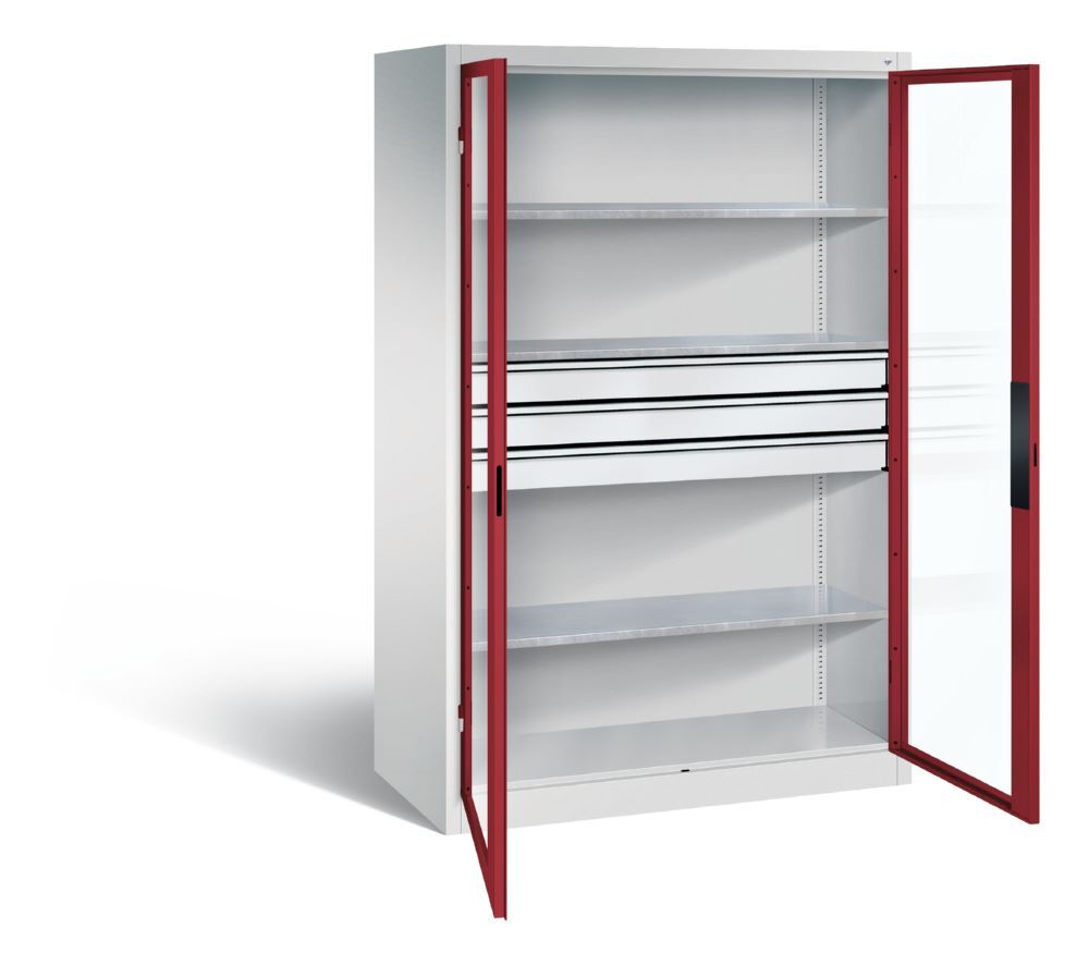 C+P Werkstattschrank mit Fenster und Schubladen H 1950 mm lichtgrau rubinrot Produktbild C+P Werkstattschrank mit Fenster und Schubladen H 1950 mm lichtgrau rubinrot bild 2