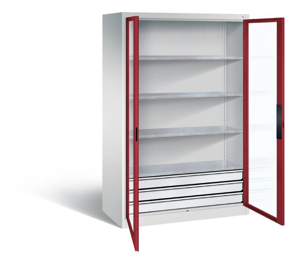 C+P Werkstattschrank mit Fenster und Schubladen H 1950 mm lichtgrau rubinrot Produktbild C+P Werkstattschrank mit Fenster und Schubladen H 1950 mm lichtgrau rubinrot bild 2