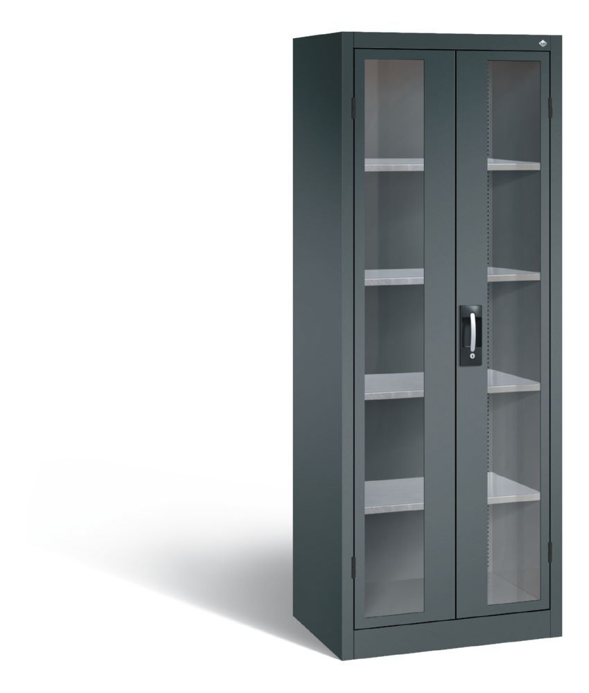 C+P Werkstattschrank aus Stahl mit Fenstertüren anthrazit 700 x 500 x 1950 mm Produktbild C+P Werkstattschrank aus Stahl mit Fenstertüren anthrazit 700 x 500 x 1950 mm