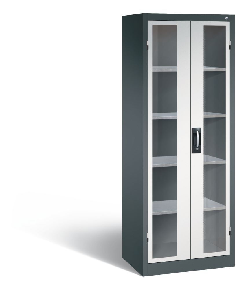 C+P Werkstattschrank aus Stahl mit Fenstertüren in lichtgrau 700 x 500 x 1950 mm Produktbild C+P Werkstattschrank aus Stahl mit Fenstertüren in lichtgrau 700 x 500 x 1950 mm
