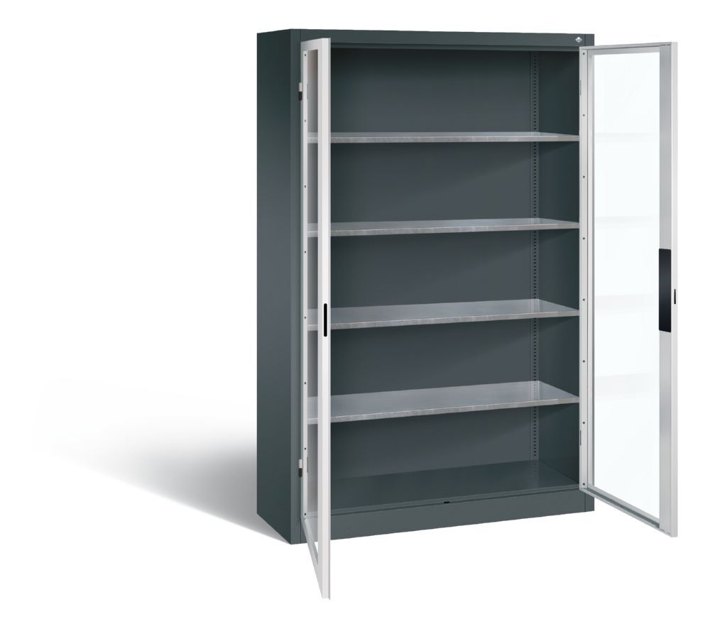 C+P Werkstattschrank mit Fenstertüren aus Stahl grau anthrazit 1200 x 400 x 1950 mm Produktbild C+P Werkstattschrank mit Fenstertüren aus Stahl grau anthrazit 1200 x 400 x 1950 mm bild 2