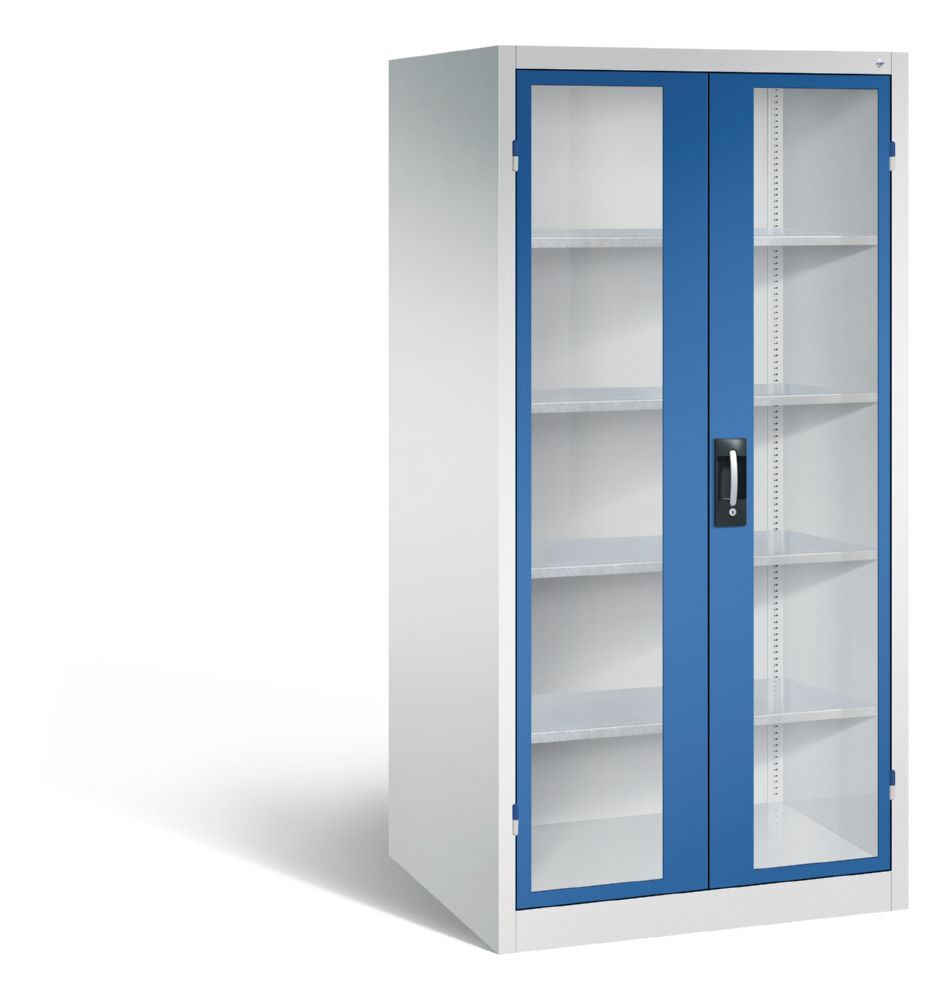 C+P Werkstattschrank mit Fenster H 1950 x B 930 x T 800 mm lichtgrau enzianblau Produktbild C+P Werkstattschrank mit Fenster H 1950 x B 930 x T 800 mm lichtgrau enzianblau