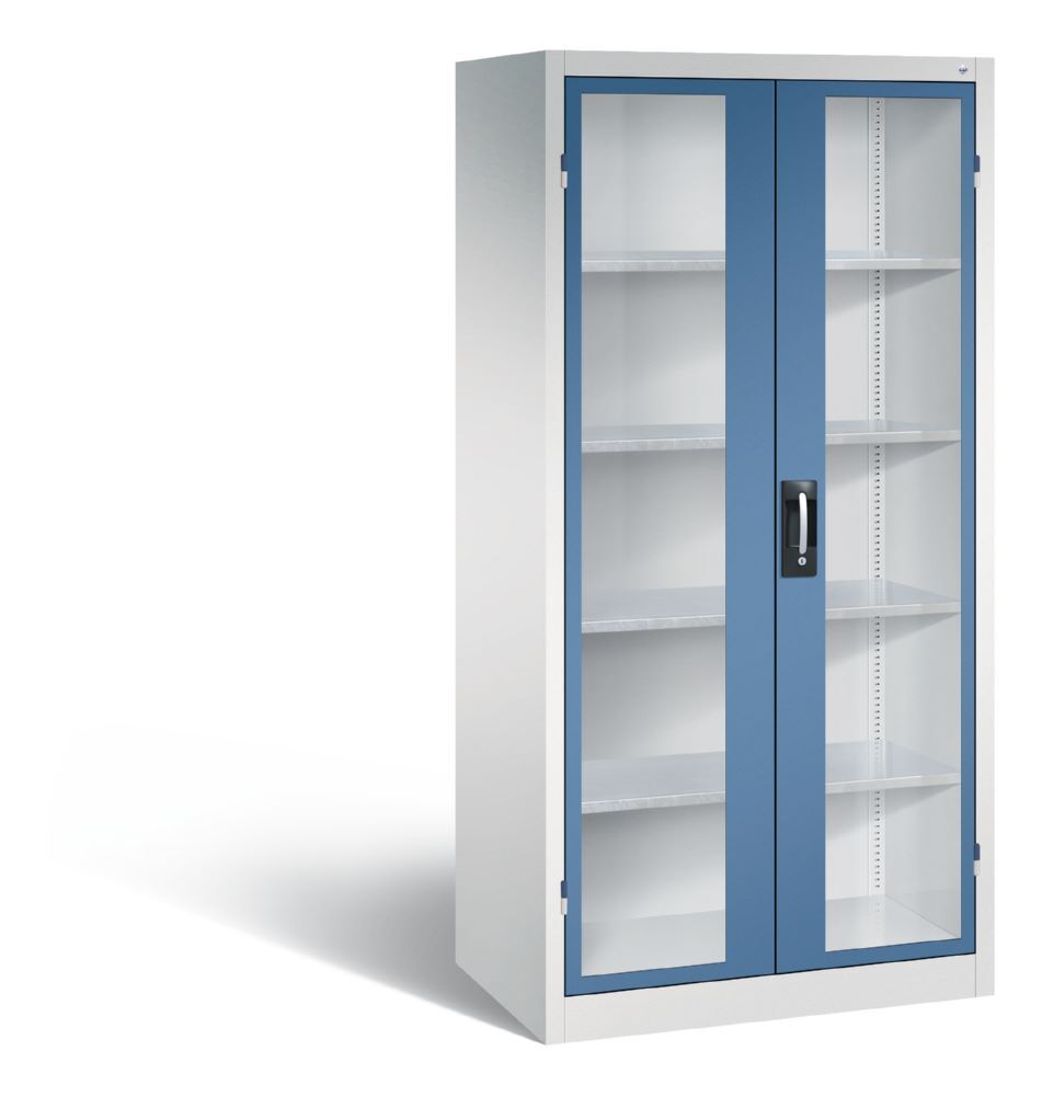 C+P Werkstattschrank mit Fenstertüren fernblau grau 930 x 600 x 1950 mm Produktbild C+P Werkstattschrank mit Fenstertüren fernblau grau 930 x 600 x 1950 mm