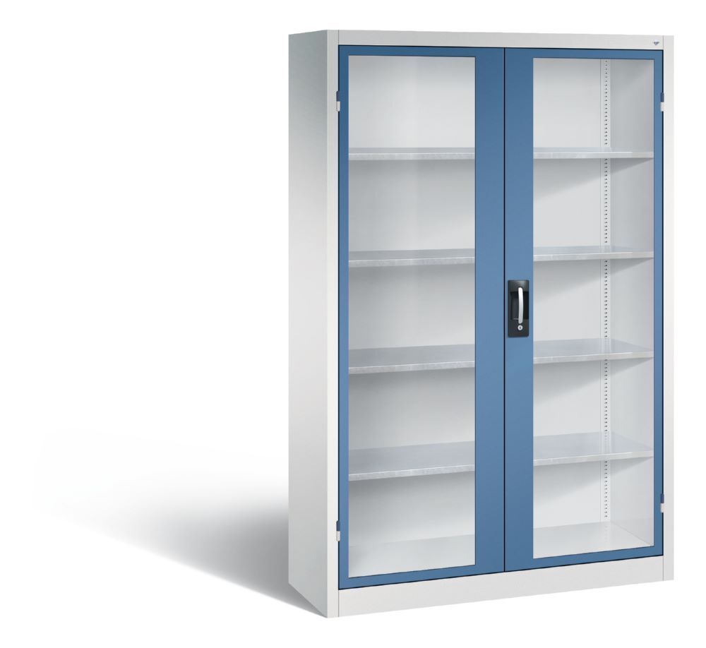 C+P Werkstattschrank mit Fenstertüern aus Stahl fernblau 1200 x 400 x 1950 mm Produktbild C+P Werkstattschrank mit Fenstertüern aus Stahl fernblau 1200 x 400 x 1950 mm