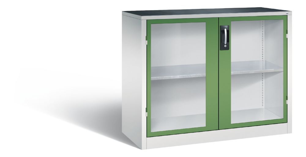 C+P Werkstattschrank aus Stahl mit Fenstertüren resedagrün 1200 x 500 x 1000 mm Produktbild C+P Werkstattschrank aus Stahl mit Fenstertüren resedagrün 1200 x 500 x 1000 mm