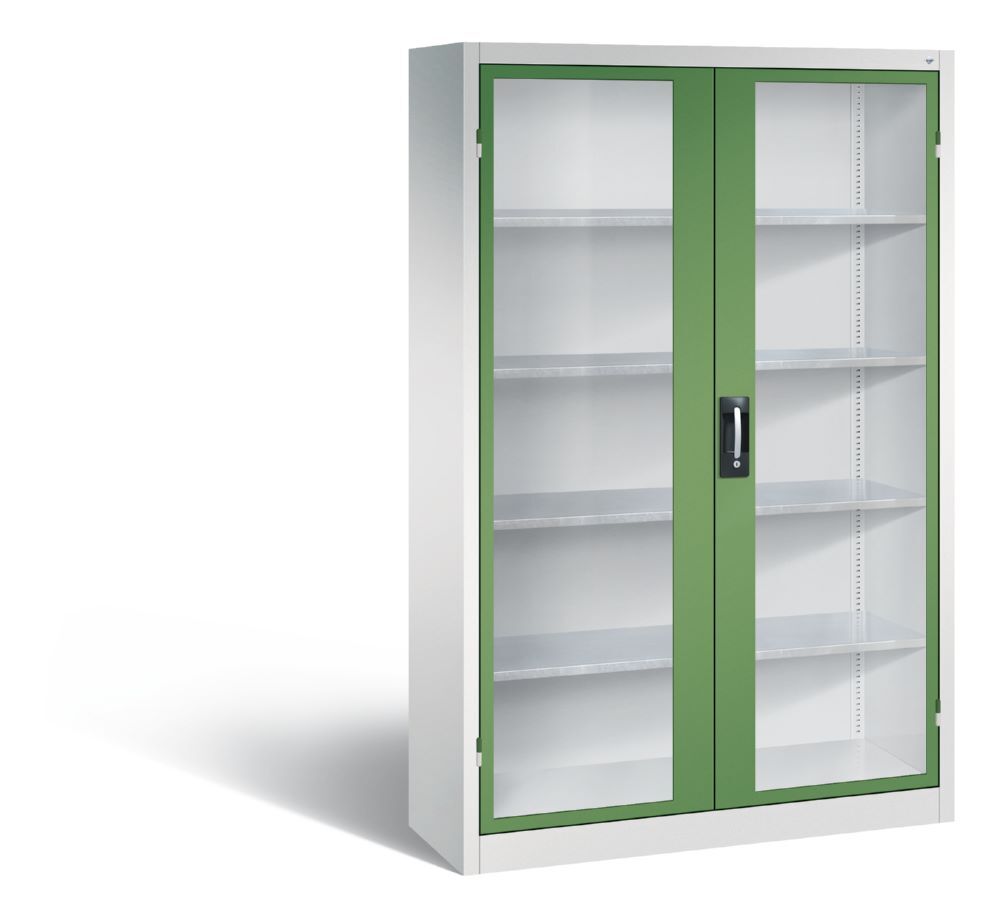 C+P Werkstattschrank mit Fenstertüren aus Stahl resedagrün 1200 x 400 x 1950 mm Produktbild C+P Werkstattschrank mit Fenstertüren aus Stahl resedagrün 1200 x 400 x 1950 mm