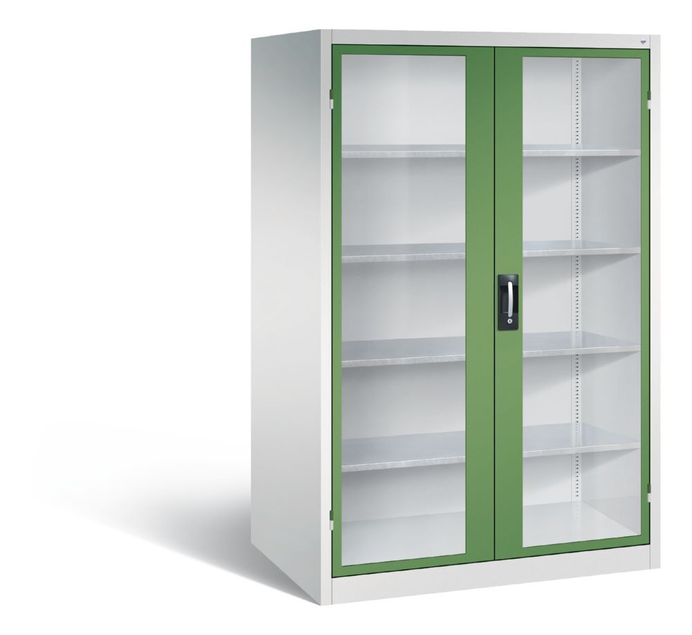 C+P Werkstattschrank mit Fenster H 1950 x B 1200 x T 800 mm lichtgrau resedagrün Produktbild C+P Werkstattschrank mit Fenster H 1950 x B 1200 x T 800 mm lichtgrau resedagrün