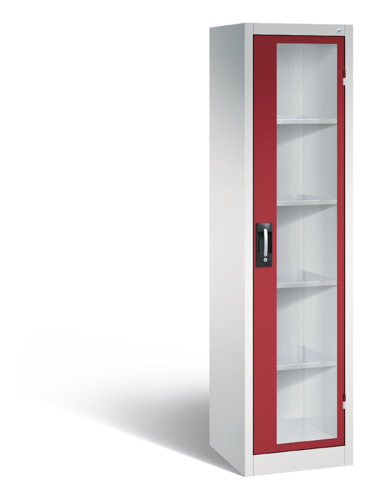 C+P Werkstattschrank mit Fenster aus Acrylglas rubinrot 502 x 500 x 1950 mm Produktbild C+P Werkstattschrank mit Fenster aus Acrylglas rubinrot 502 x 500 x 1950 mm