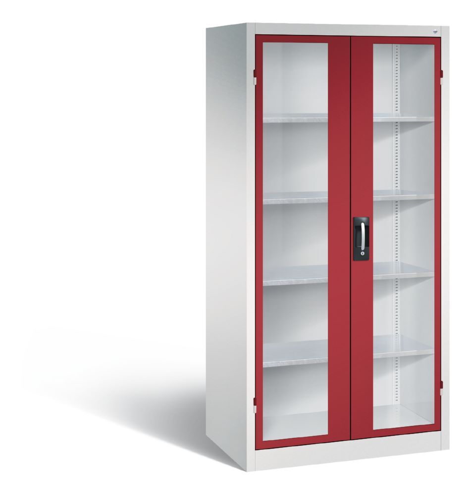 C+P Werkstattschrank mit Fenstertüren rubinrot grau 930 x 600 x 1950 mm Produktbild C+P Werkstattschrank mit Fenstertüren rubinrot grau 930 x 600 x 1950 mm