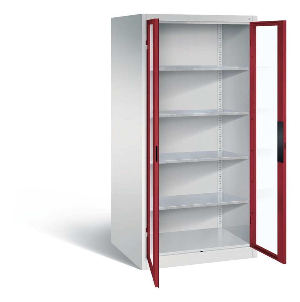 C+P Werkstattschrank mit Fenster H 1950 x B 930 x T 800 mm lichtgrau rubinrot Produktbild C+P Werkstattschrank mit Fenster H 1950 x B 930 x T 800 mm lichtgrau rubinrot bild 2