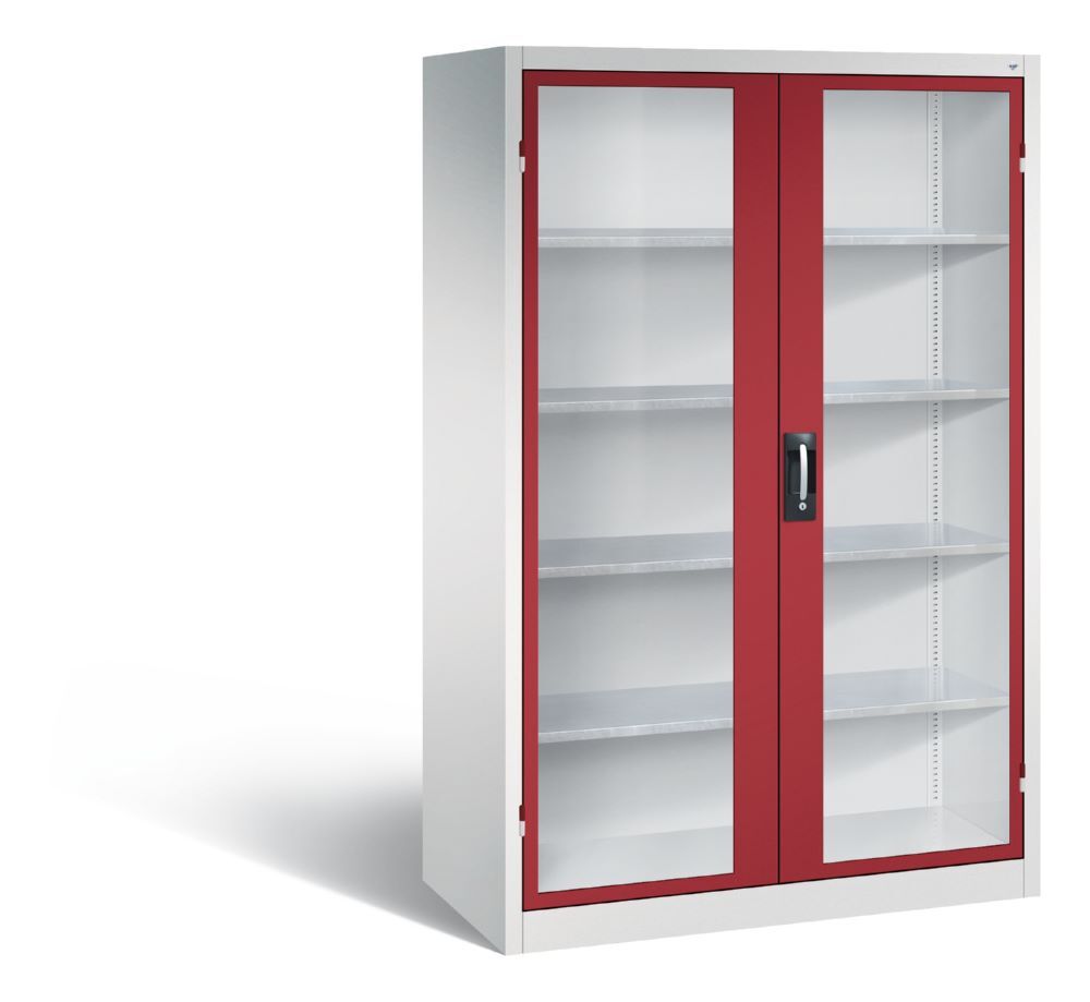 C+P Werkstattschrank mit Fenster 1950 x 1200 x 600 mm lichtgrau rubinrot Produktbild C+P Werkstattschrank mit Fenster 1950 x 1200 x 600 mm lichtgrau rubinrot