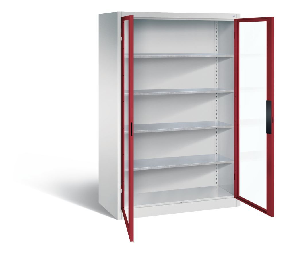 C+P Werkstattschrank mit Fenster 1950 x 1200 x 600 mm lichtgrau rubinrot Produktbild C+P Werkstattschrank mit Fenster 1950 x 1200 x 600 mm lichtgrau rubinrot bild 2