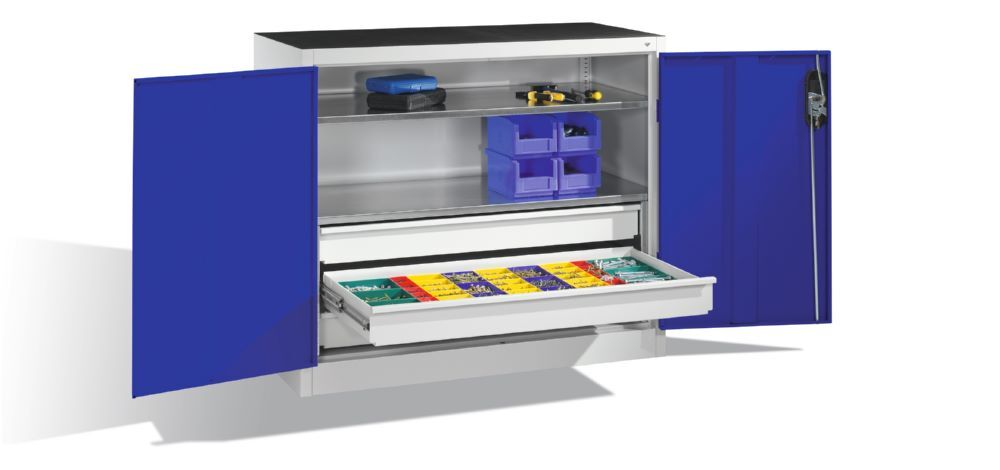 C+P Werkstattschrank mit Schubladen und Flügeltüren enzianblau 1200 x 500 x 1000 mm Produktbild C+P Werkstattschrank mit Schubladen und Flügeltüren enzianblau 1200 x 500 x 1000 mm bild 2