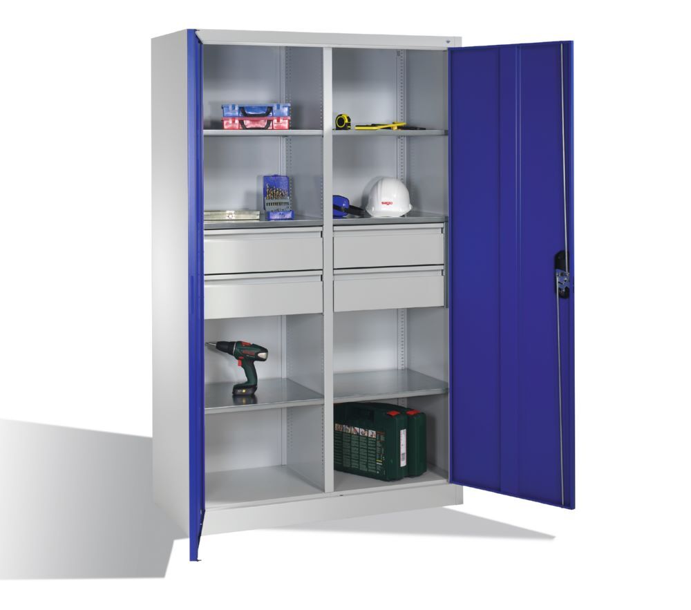 C+P Werkstattschrank mit 4 Schubladen 1950 x 1200 x 500 mm lichtgrau enzianblau Produktbild C+P Werkstattschrank mit 4 Schubladen 1950 x 1200 x 500 mm lichtgrau enzianblau bild 3