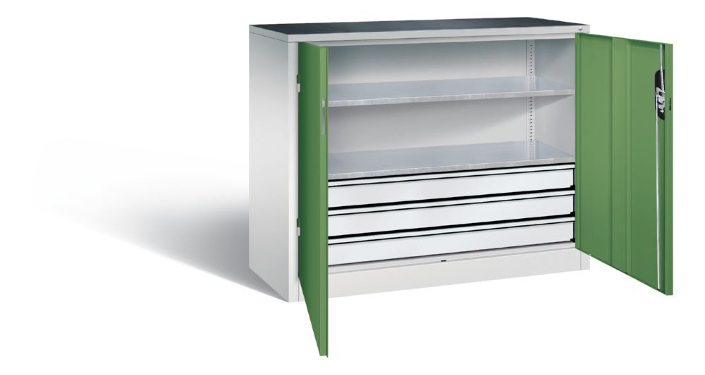 C+P Werkstattschrank mit Schubladen und Flügeltüren resedagrün 1200 x 500 x 1000 mm Produktbild C+P Werkstattschrank mit Schubladen und Flügeltüren resedagrün 1200 x 500 x 1000 mm bild 2