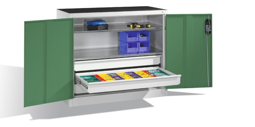 C+P Werkstattschrank mit Schubladen und Flügeltüren resedagrün 1200 x 500 x 1000 mm Produktbild C+P Werkstattschrank mit Schubladen und Flügeltüren resedagrün 1200 x 500 x 1000 mm bild 3