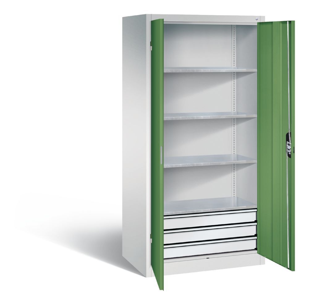 C+P Werkstattschrank mit Schubladenblock resedagrün 930 x 600 x 1950 mm Produktbild C+P Werkstattschrank mit Schubladenblock resedagrün 930 x 600 x 1950 mm bild 2