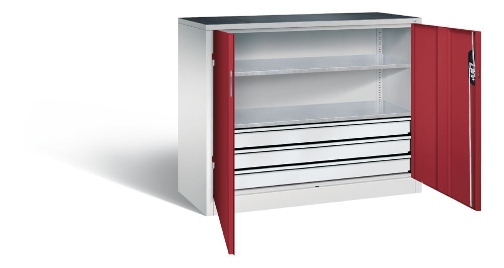 Produktbild C+P Werkstattschrank mit Schubladen und Flügeltüren rubinrot 1200 x 500 x 1000 mm bild 2