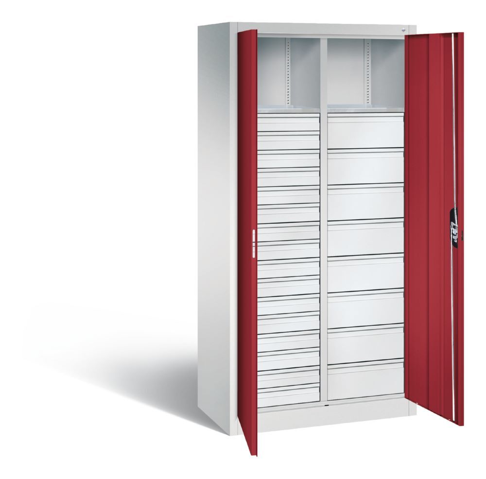 C+P Werkstattschrank mit 24 Schubladen 1950 x 930 x 500 mm lichtgrau rubinrot Produktbild C+P Werkstattschrank mit 24 Schubladen 1950 x 930 x 500 mm lichtgrau rubinrot bild 2
