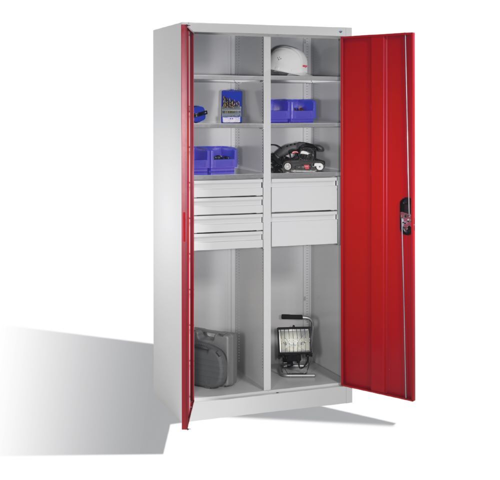 C+P Werkstattschrank mit 6 Innenschubladen Türen in rubinrot 930 x 500 x 1950 mm Produktbild C+P Werkstattschrank mit 6 Innenschubladen Türen in rubinrot 930 x 500 x 1950 mm bild 3