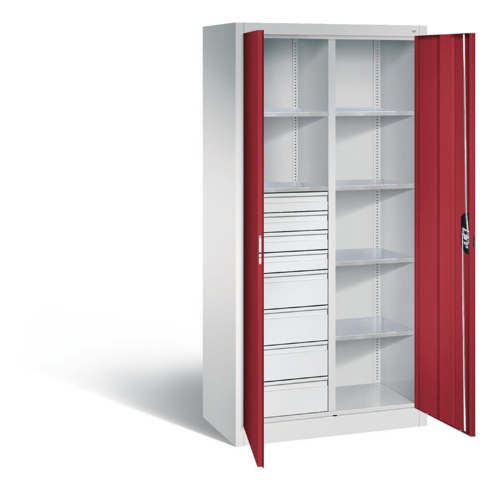 C+P Werkstattschrank mit 8 Schubladen 1950 x 930 x 500 mm lichtgrau rubinrot Produktbild C+P Werkstattschrank mit 8 Schubladen 1950 x 930 x 500 mm lichtgrau rubinrot bild 2