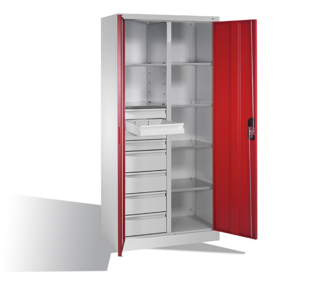 C+P Werkstattschrank mit 8 Schubladen 1950 x 930 x 500 mm lichtgrau rubinrot Produktbild C+P Werkstattschrank mit 8 Schubladen 1950 x 930 x 500 mm lichtgrau rubinrot bild 3