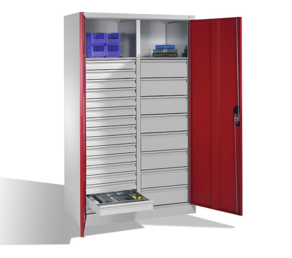 C+P Werkstattschrank mit 24 Schubladen 1950 x 1200 x 500 mm lichtgrau rubinrot Produktbild C+P Werkstattschrank mit 24 Schubladen 1950 x 1200 x 500 mm lichtgrau rubinrot bild 3