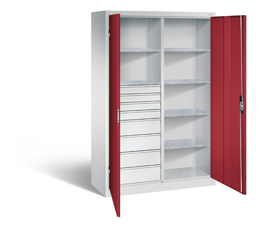 C+P Werkstattschrank mit 8 Schubladen 1950 x 1200 x 500 mm lichtgrau rubinrot Produktbild C+P Werkstattschrank mit 8 Schubladen 1950 x 1200 x 500 mm lichtgrau rubinrot