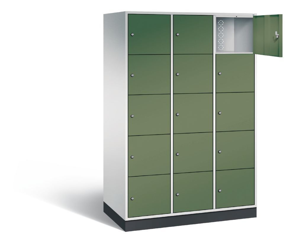 C+P XL Schließfachschrank Intro 15 Fächer 1950 x 1220 x 590 mm lichtgrau resedagrün Produktbild C+P XL Schließfachschrank Intro 15 Fächer 1950 x 1220 x 590 mm lichtgrau resedagrün bild 2
