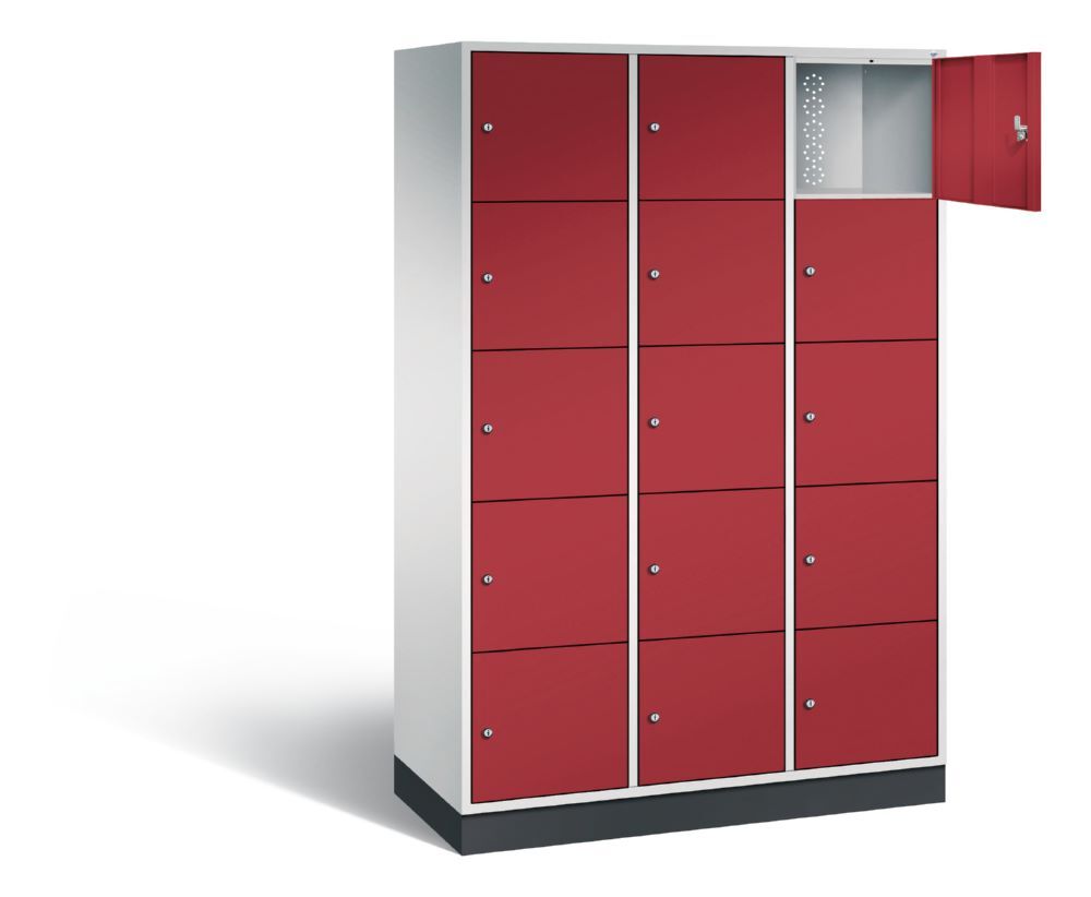 C+P XL Schließfachschrank Intro 15 Fächer 1950 x 1220 x 490 mm lichtgrau rubinrot Produktbild C+P XL Schließfachschrank Intro 15 Fächer 1950 x 1220 x 490 mm lichtgrau rubinrot bild 2