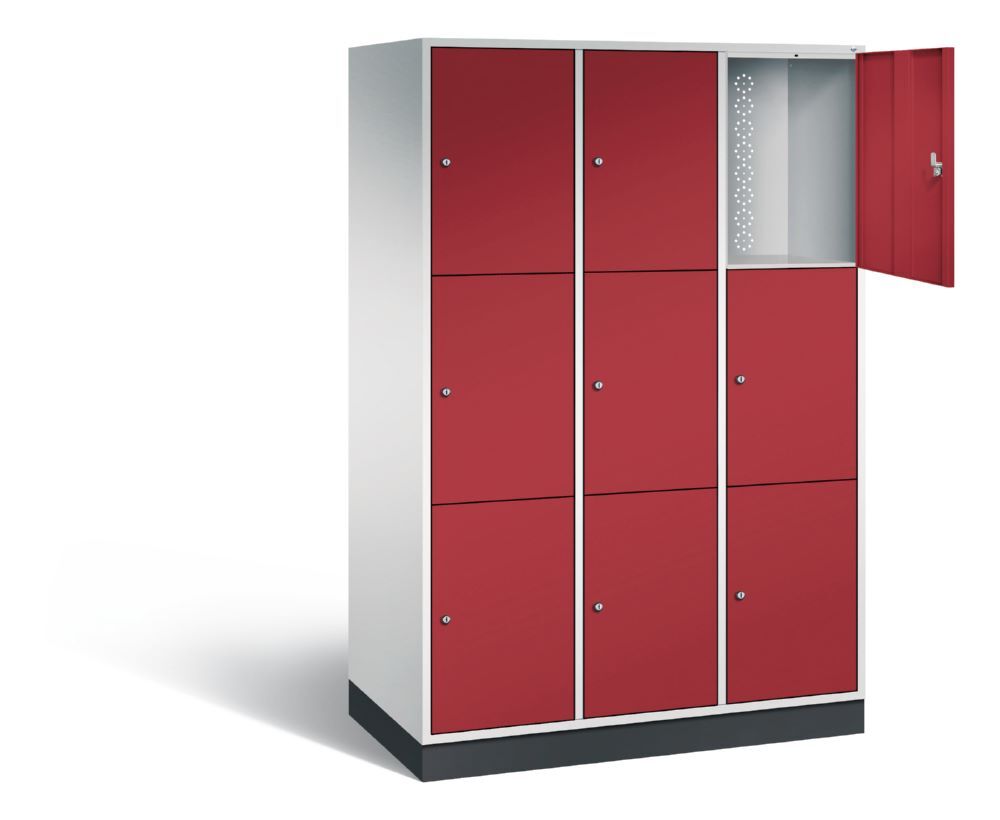 C+P XL Schließfachschrank Intro 9 Fächer 1950 x 1220 x 590 mm lichtgrau rubinrot Produktbild C+P XL Schließfachschrank Intro 9 Fächer 1950 x 1220 x 590 mm lichtgrau rubinrot bild 2