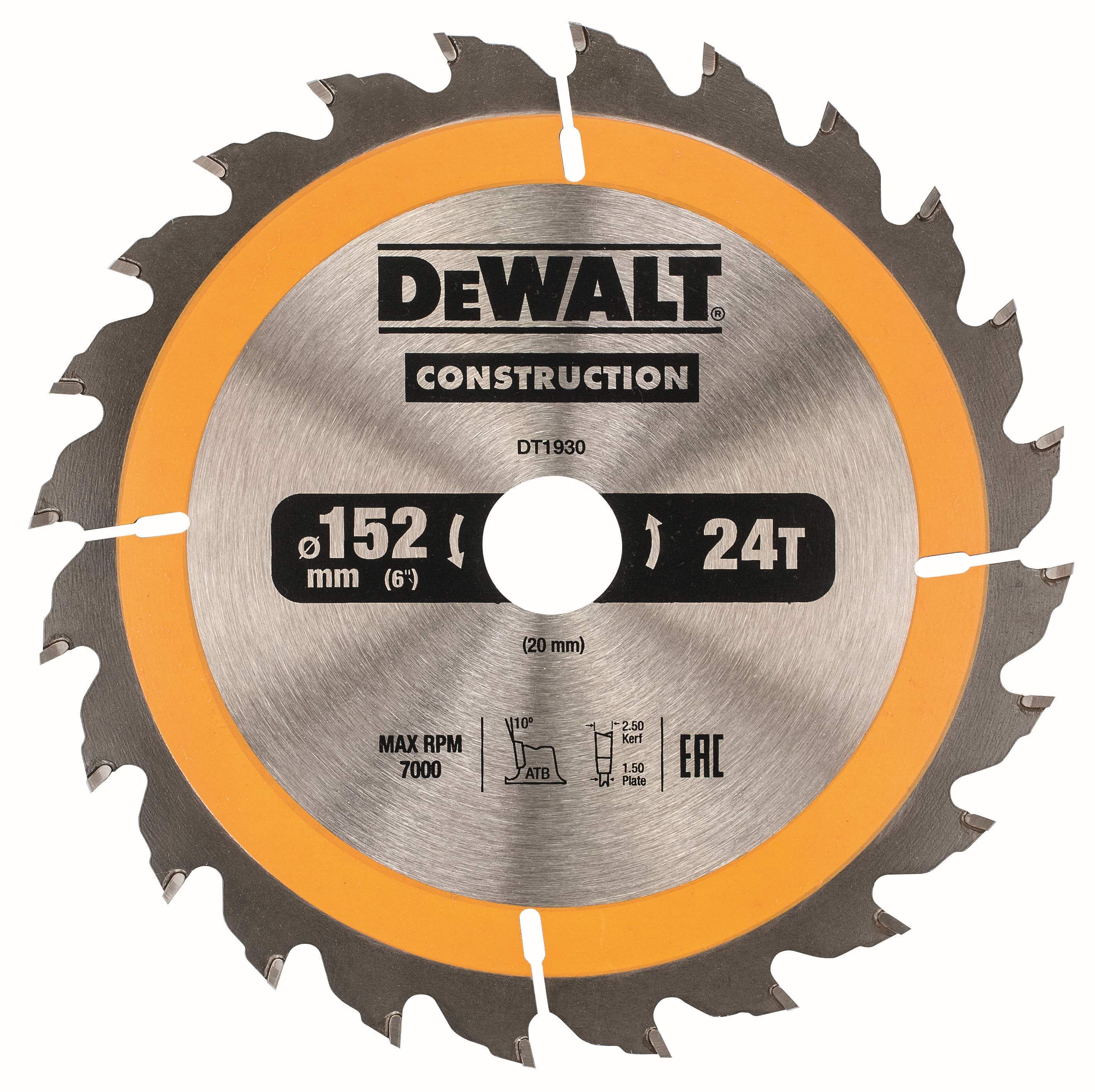 DeWALT Kreissägeblatt für Handkreissägen 152/20mm 24WZ Produktbild DeWALT Kreissägeblatt für Handkreissägen 152/20mm 24WZ