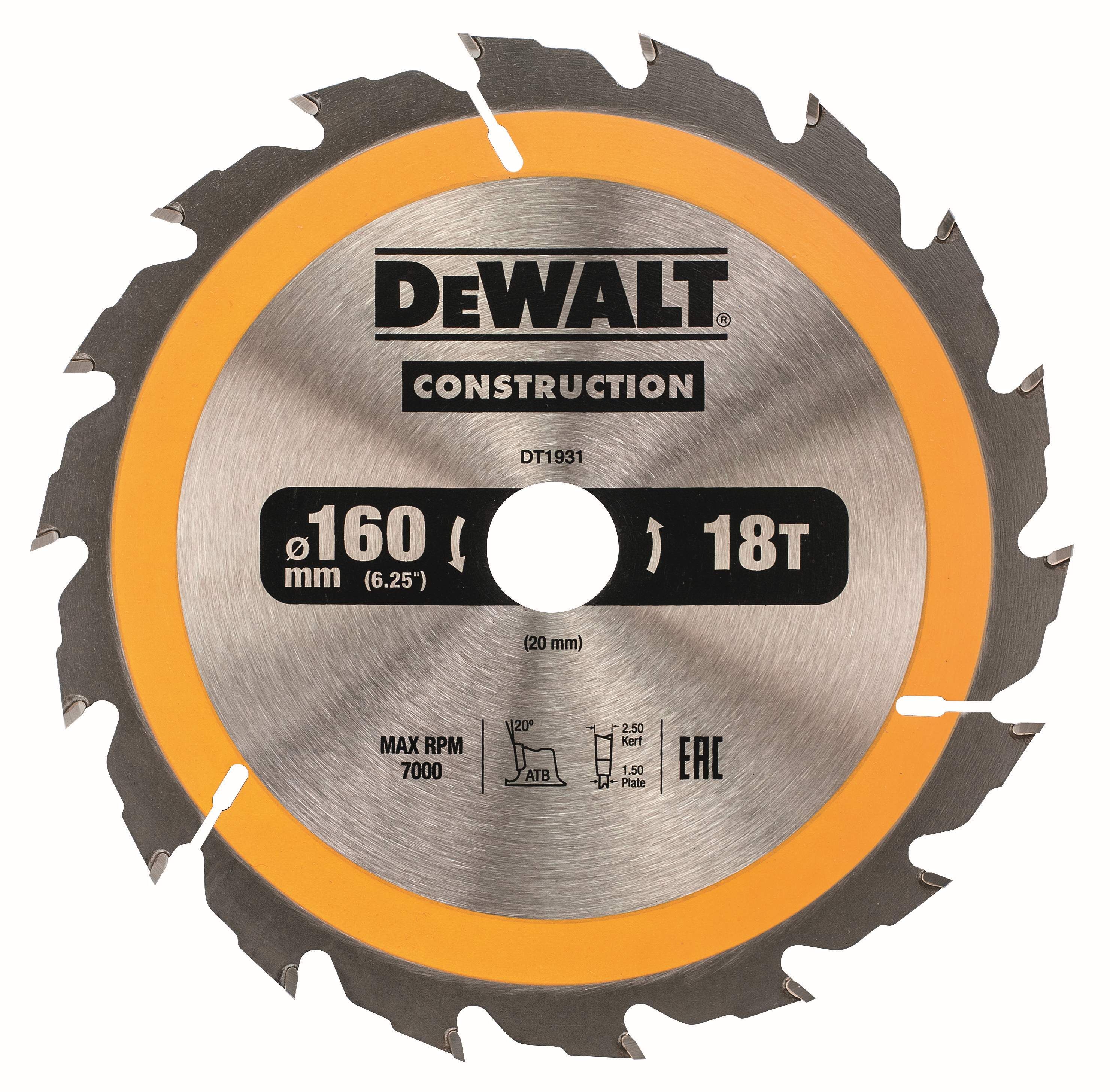 DeWALT Kreissägeblatt für Handkreissägen 160/20mm 18WZ Produktbild DeWALT Kreissägeblatt für Handkreissägen 160/20mm 18WZ