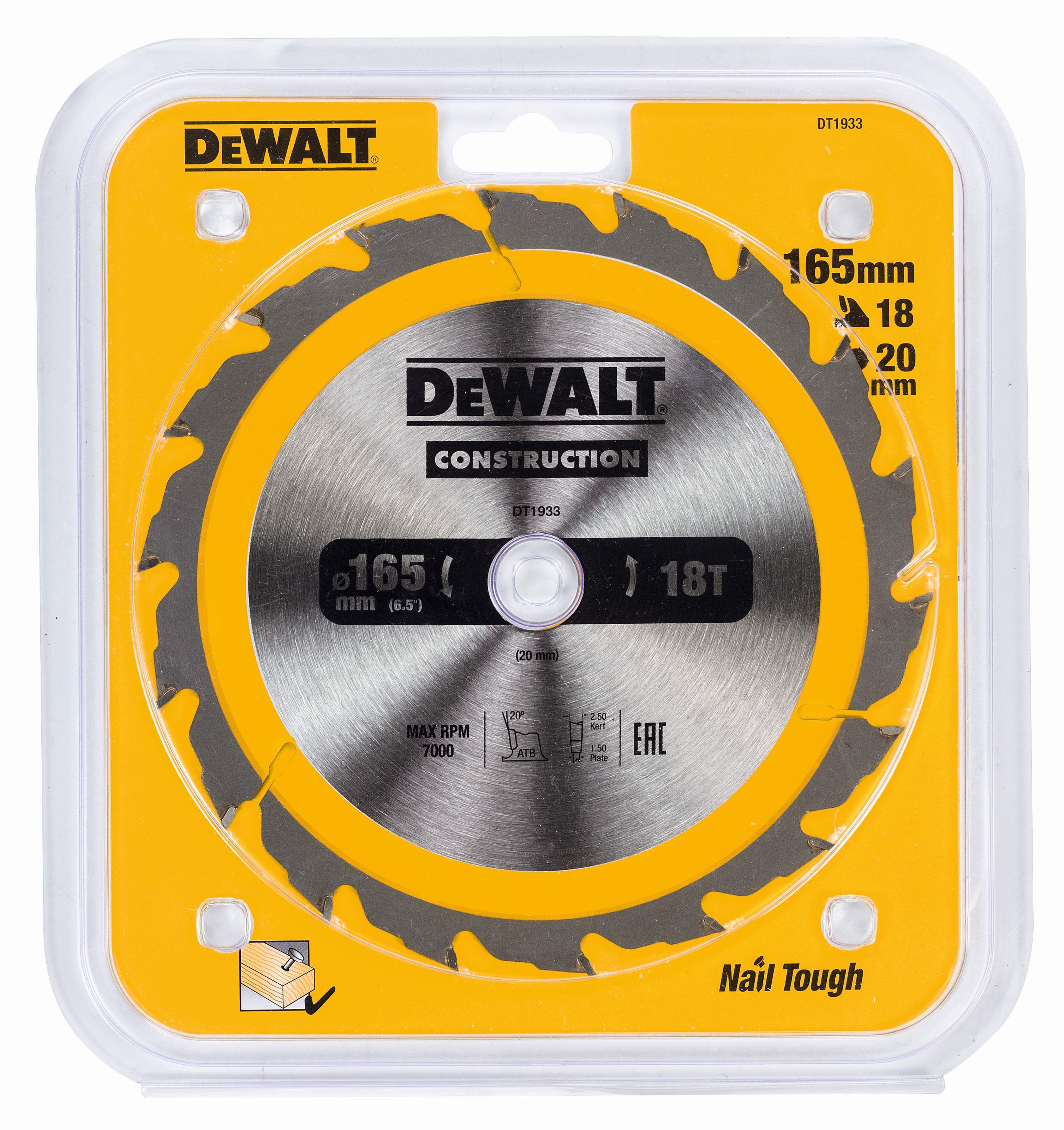 DeWALT Kreissägeblatt für Handkreissägen 165/20mm 18WZ Produktbild DeWALT Kreissägeblatt für Handkreissägen 165/20mm 18WZ