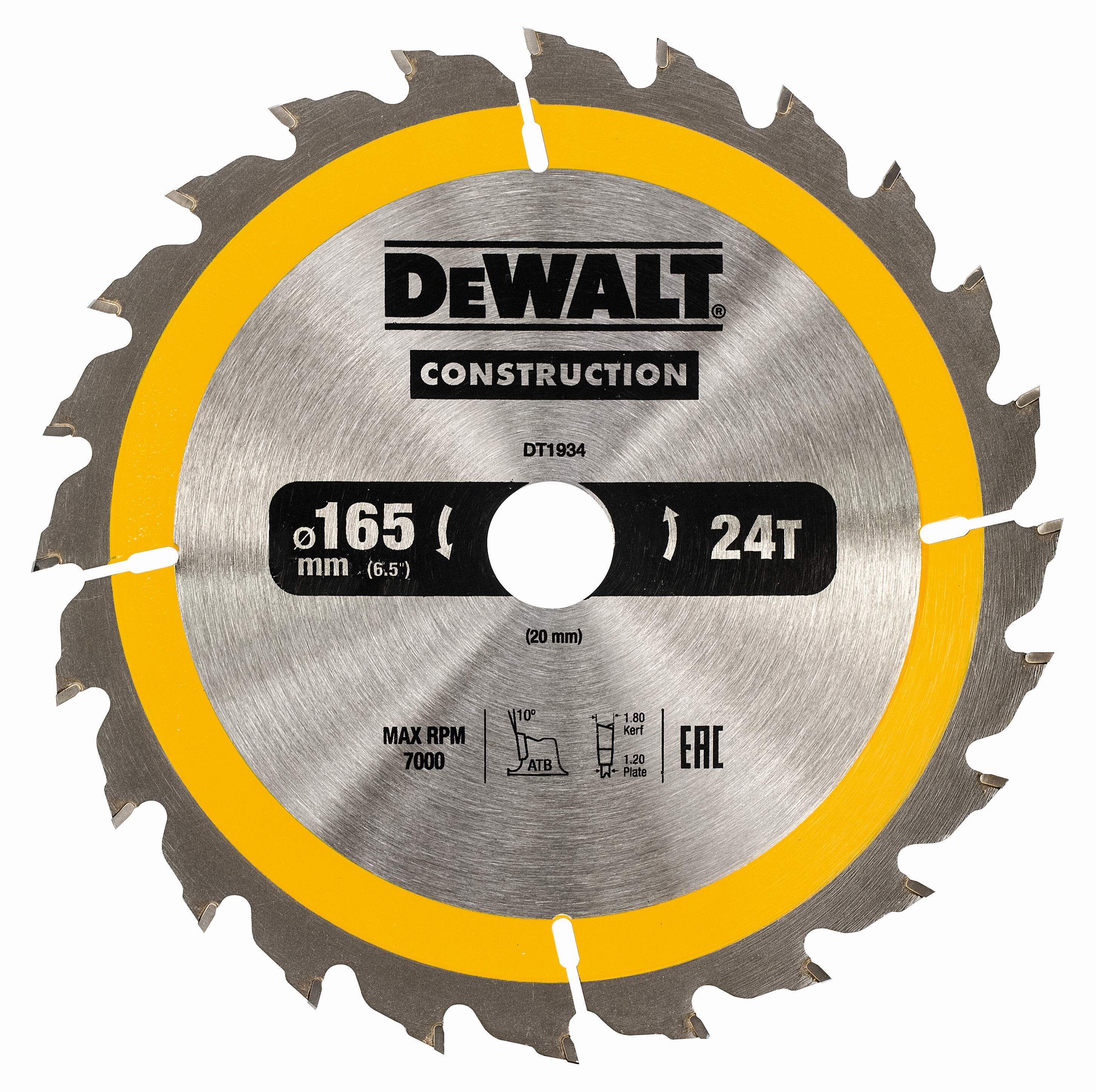 DeWALT Kreissägeblatt für Handkreissägen 165/20mm 24WZ Produktbild DeWALT Kreissägeblatt für Handkreissägen 165/20mm 24WZ