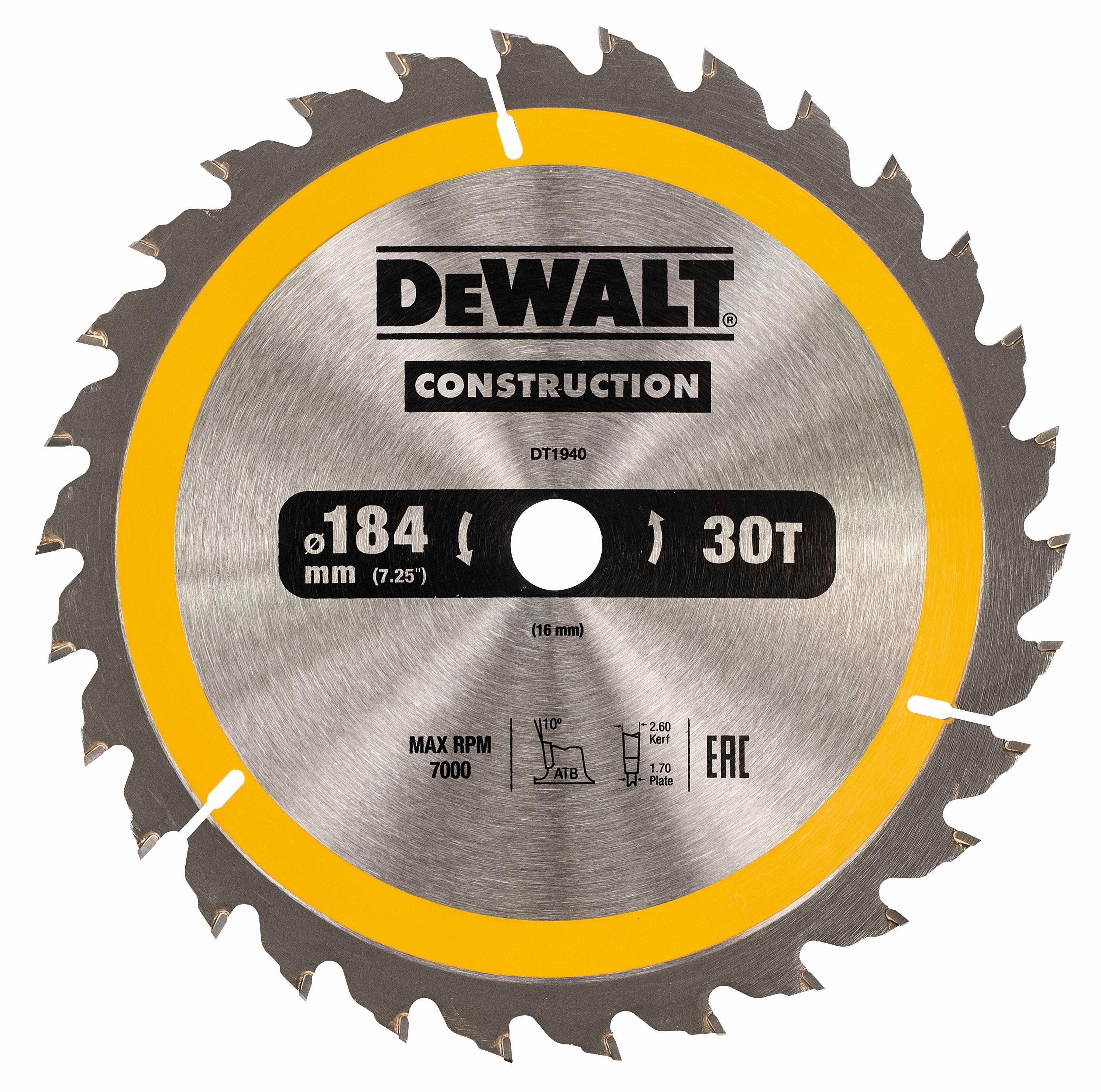 DeWALT Kreissägeblatt für Handkreissäge 184/16mm 30WZ Produktbild DeWALT Kreissägeblatt für Handkreissäge 184/16mm 30WZ