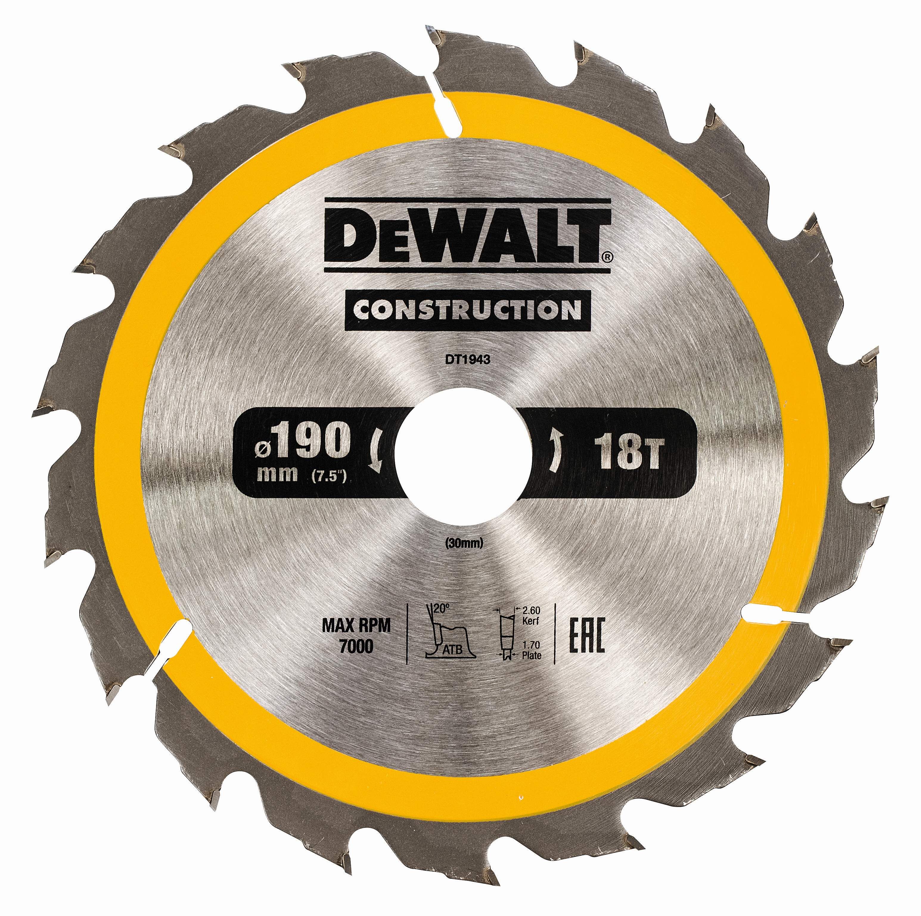 DeWALT Kreissägeblatt für Handkreissägen 190/30mm 18WZ Produktbild DeWALT Kreissägeblatt für Handkreissägen 190/30mm 18WZ