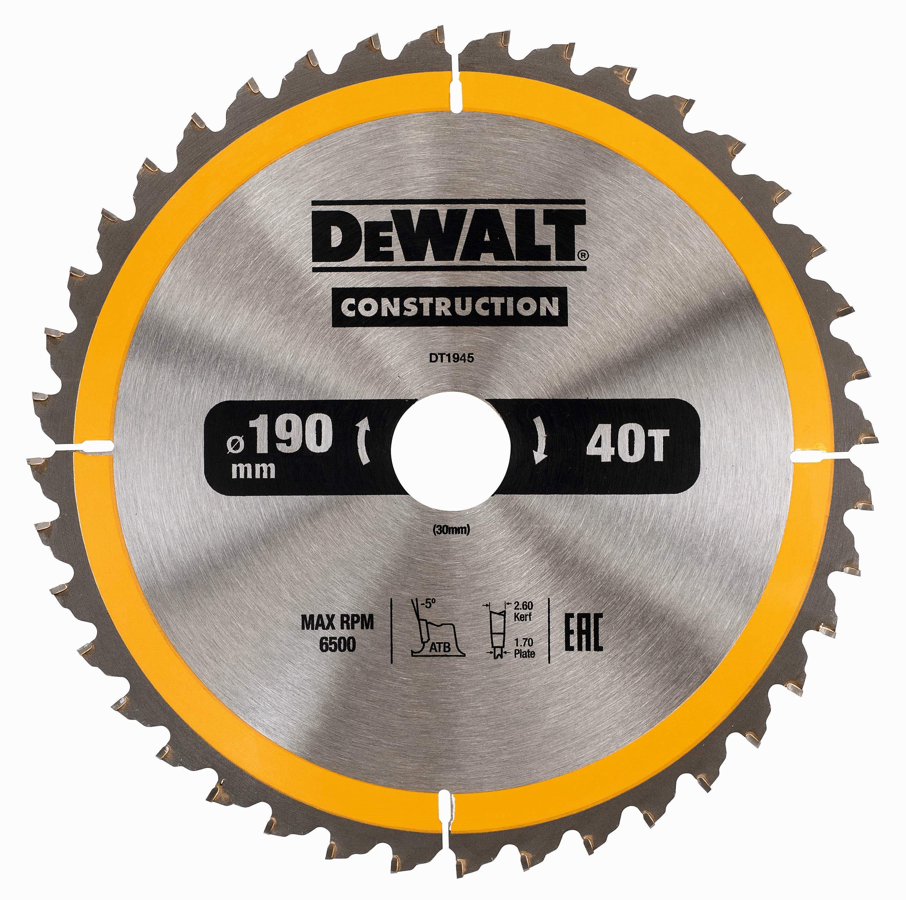 DeWALT Kreissägeblatt für Handkreissägen 190/30mm 40WZ Produktbild DeWALT Kreissägeblatt für Handkreissägen 190/30mm 40WZ