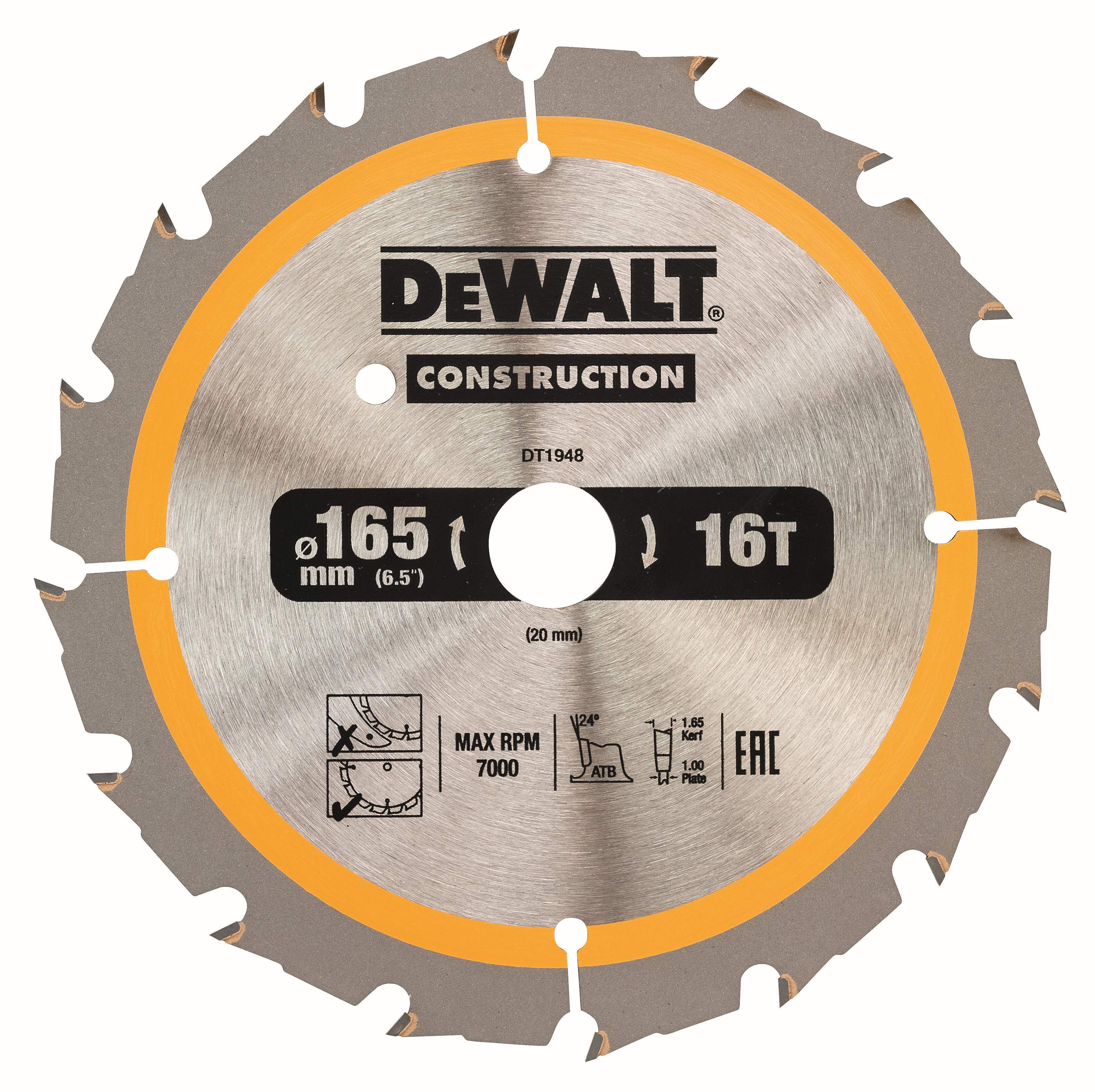 DeWALT Kreissägeblatt für Akku Handkreissägen 165/20mm 16WZ Produktbild DeWALT Kreissägeblatt für Akku Handkreissägen 165/20mm 16WZ