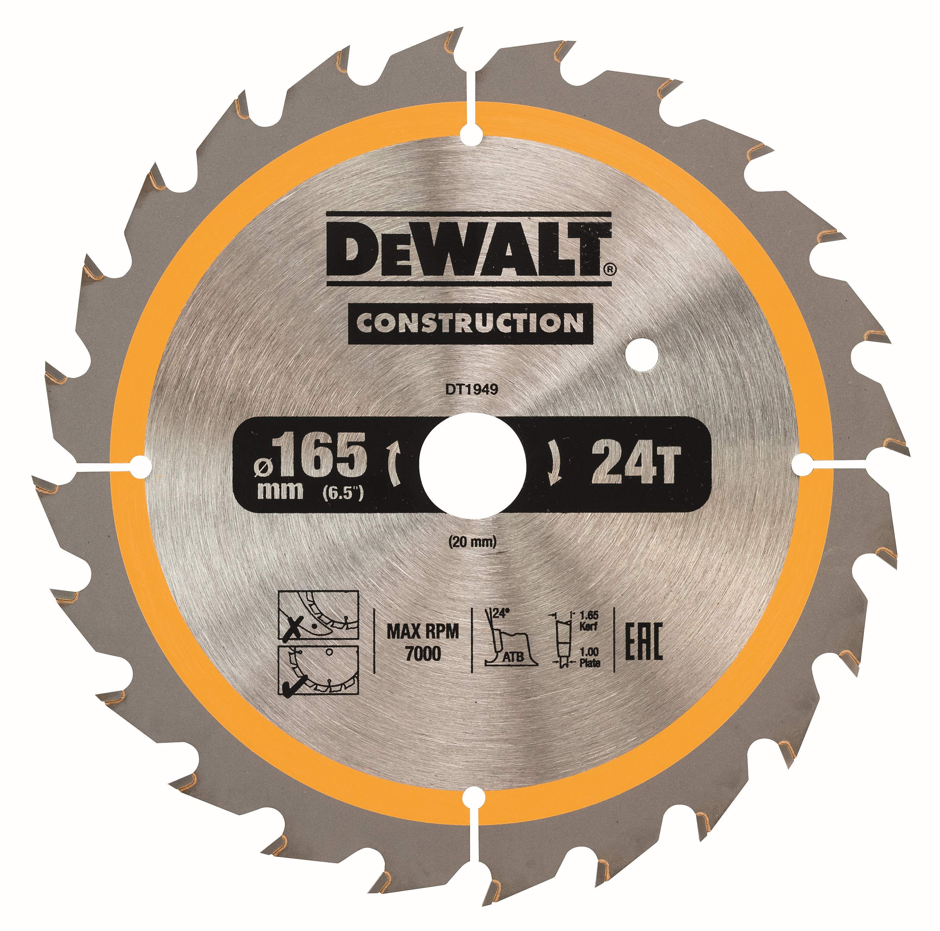 DeWALT Kreissägeblatt für Akku Handkreissägen 165/20mm 24WZ Produktbild DeWALT Kreissägeblatt für Akku Handkreissägen 165/20mm 24WZ