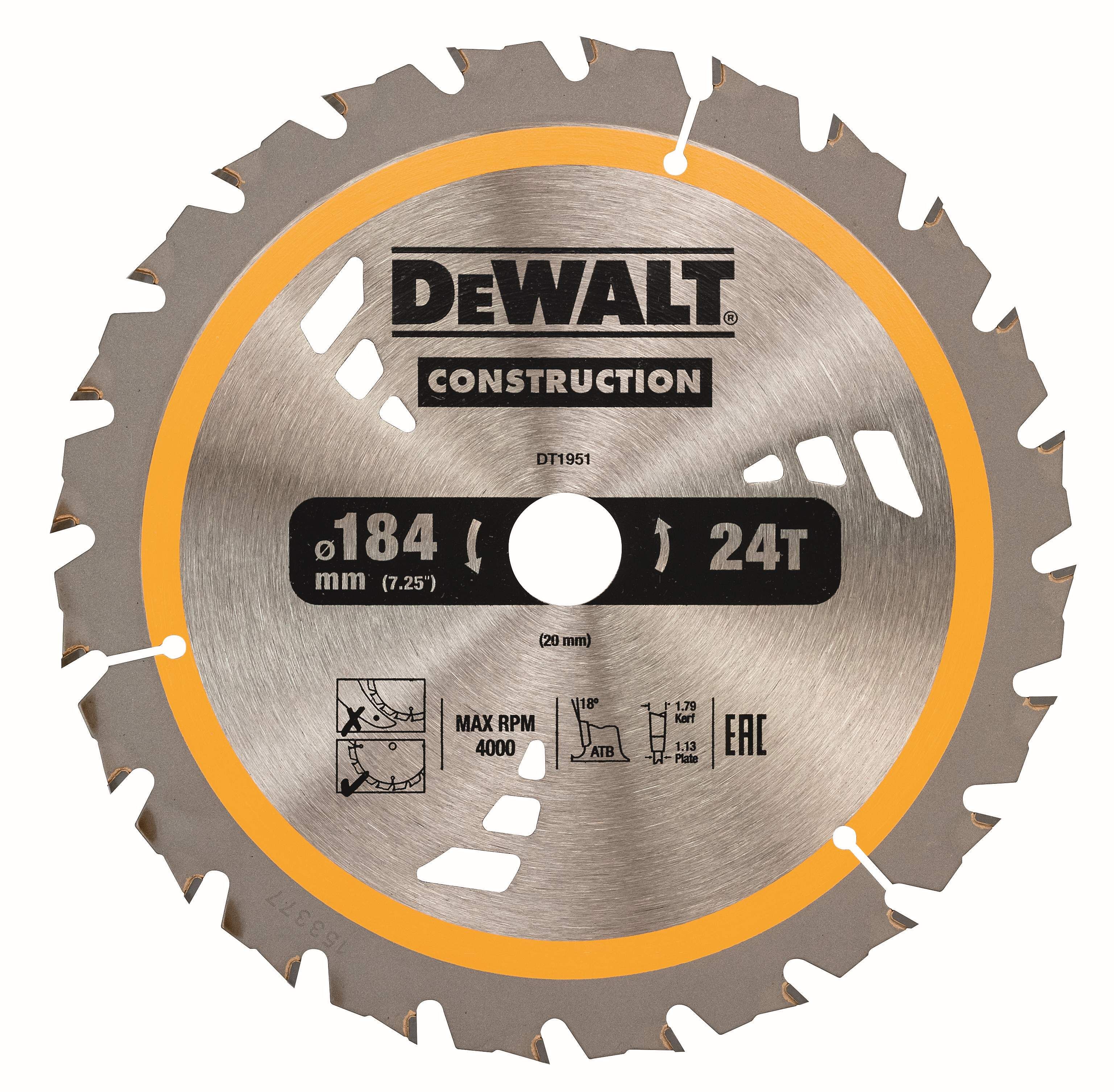 DeWALT Kreissägeblatt für Akku Handkreissägen 184/20mm 24WZ Produktbild DeWALT Kreissägeblatt für Akku Handkreissägen 184/20mm 24WZ
