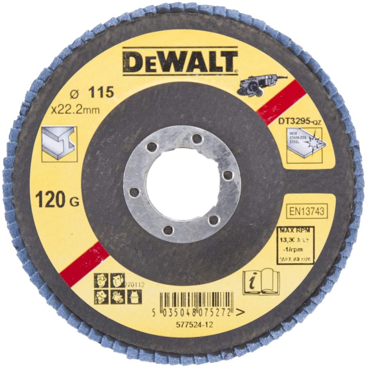 DeWALT Fächerschleifscheibe 115mm K120 flach Produktbild DeWALT Fächerschleifscheibe 115mm K120 flach