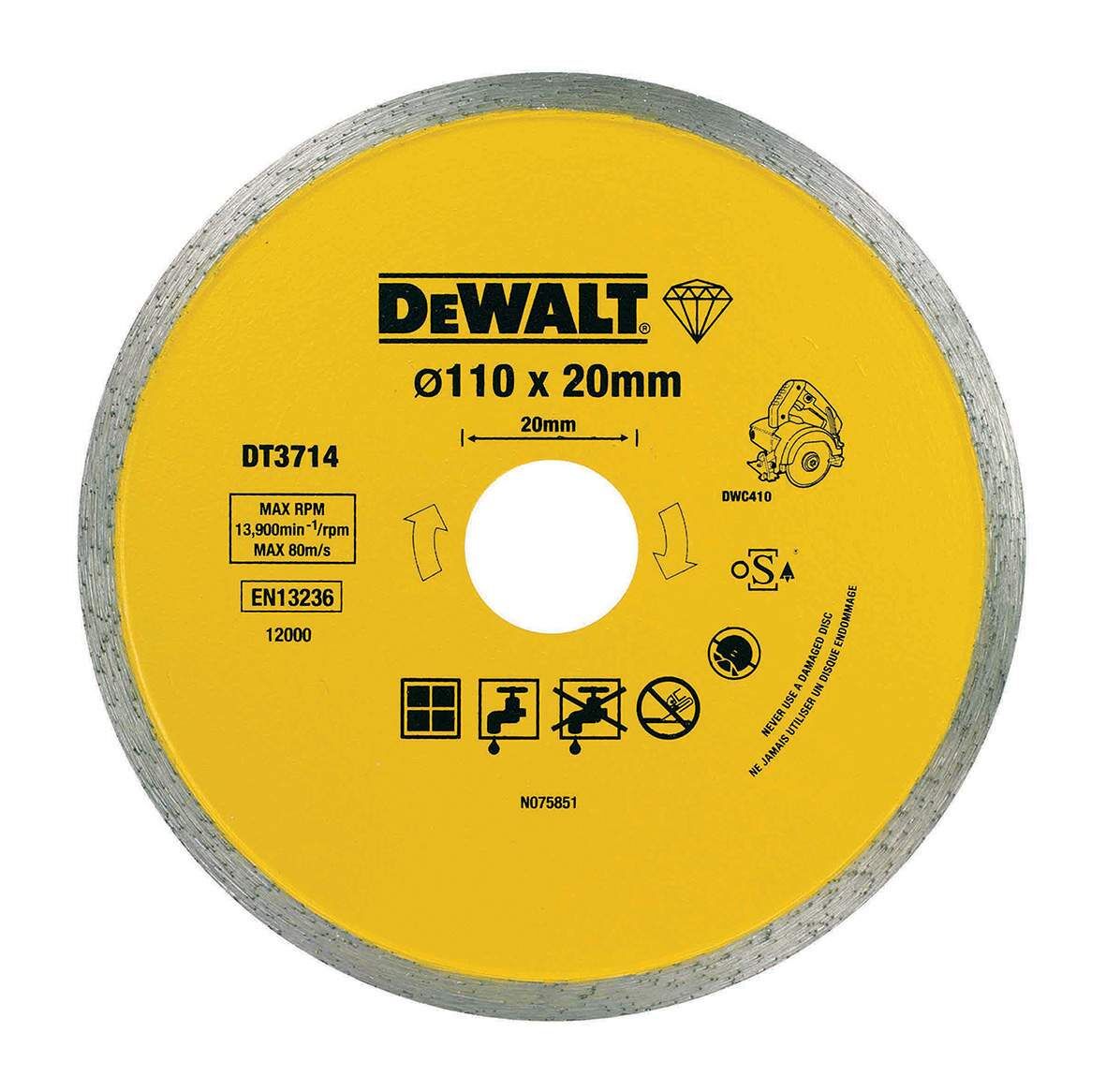 DeWALT Diamanttrennscheibe DWC410 Fliesen 110mm Produktbild DeWALT Diamanttrennscheibe DWC410 Fliesen 110mm