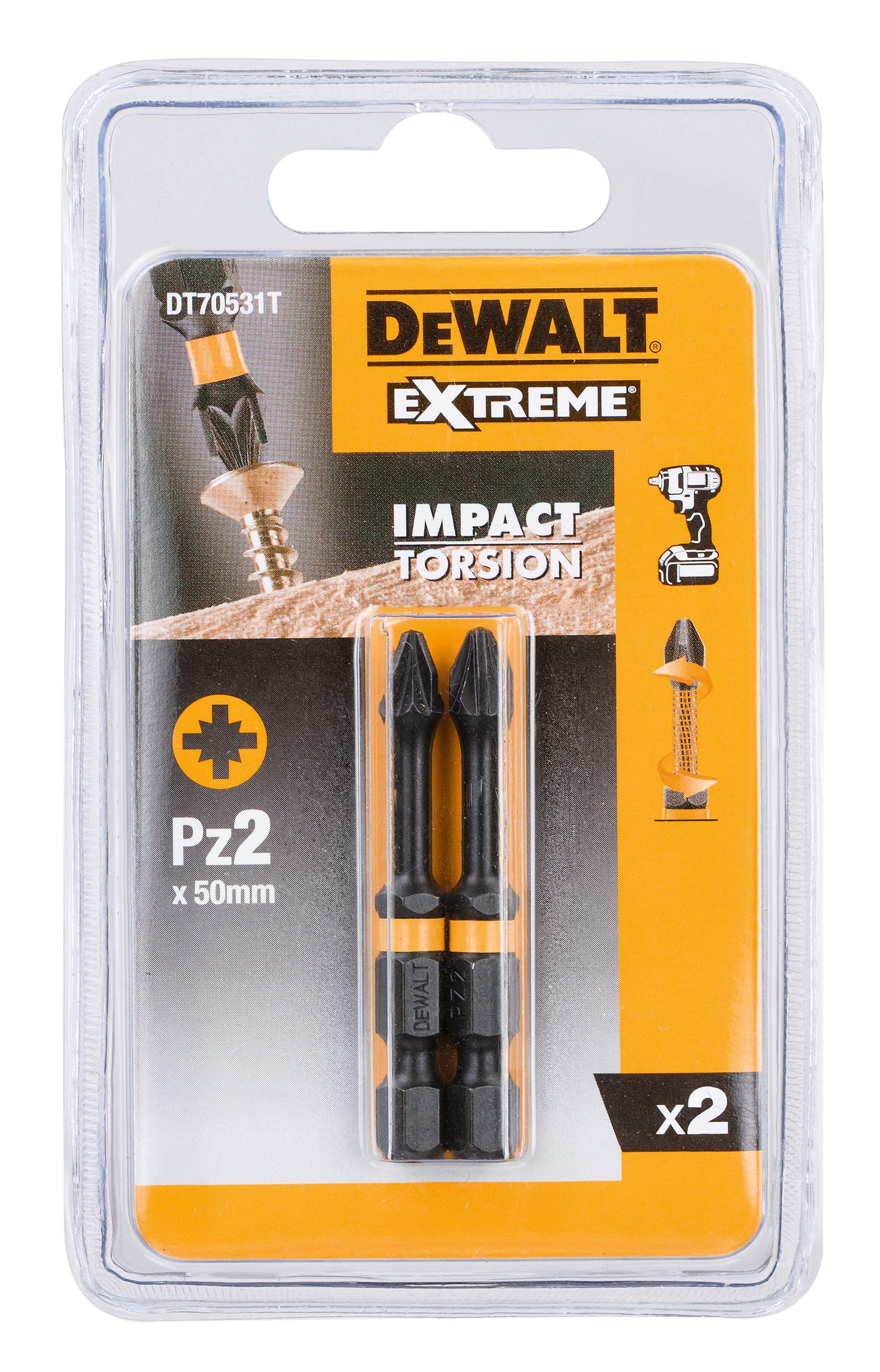 DeWALT Torsion Bit schlagf. Pz2 50mm 2Stk Produktbild DeWALT Torsion Bit schlagf. Pz2 50mm 2Stk