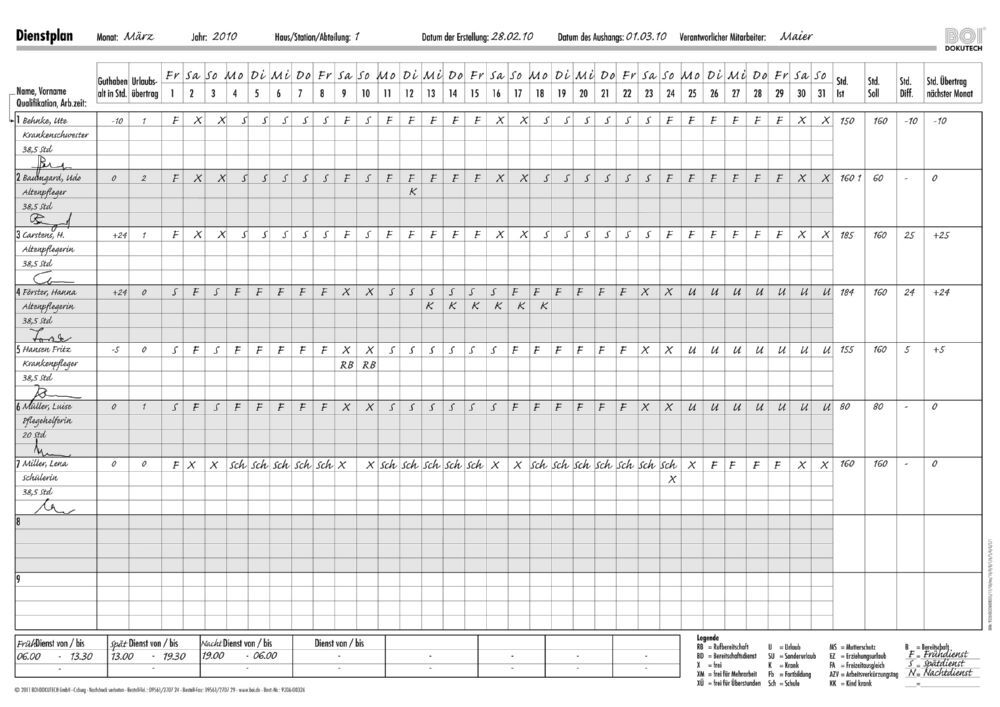 Produktbild EICHNER Dienstplan DIN A2 für bis zu 21 Mitarbeiter