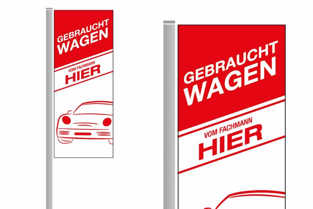 Produktbild Fahne "Gebrauchtwagen" Druck 1-farbig (1C) HKS 14 Größe: H 300 x B 120 cm   bild 2